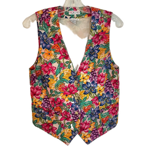 Vintage Talbots Women’s 100% Linen Bright Floral Vest 6 90s Jessie Spano
